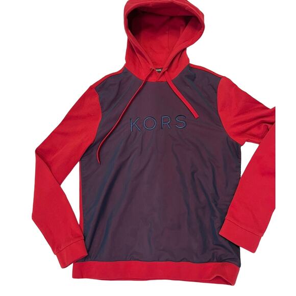 Michael Kors Hoodie Pullover, Men's Small, Red/Blue Colorblock Mesh Overlay - Picture 2 of 11
